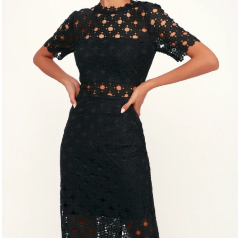 Lulu's Black Midi Lace Bodycon
